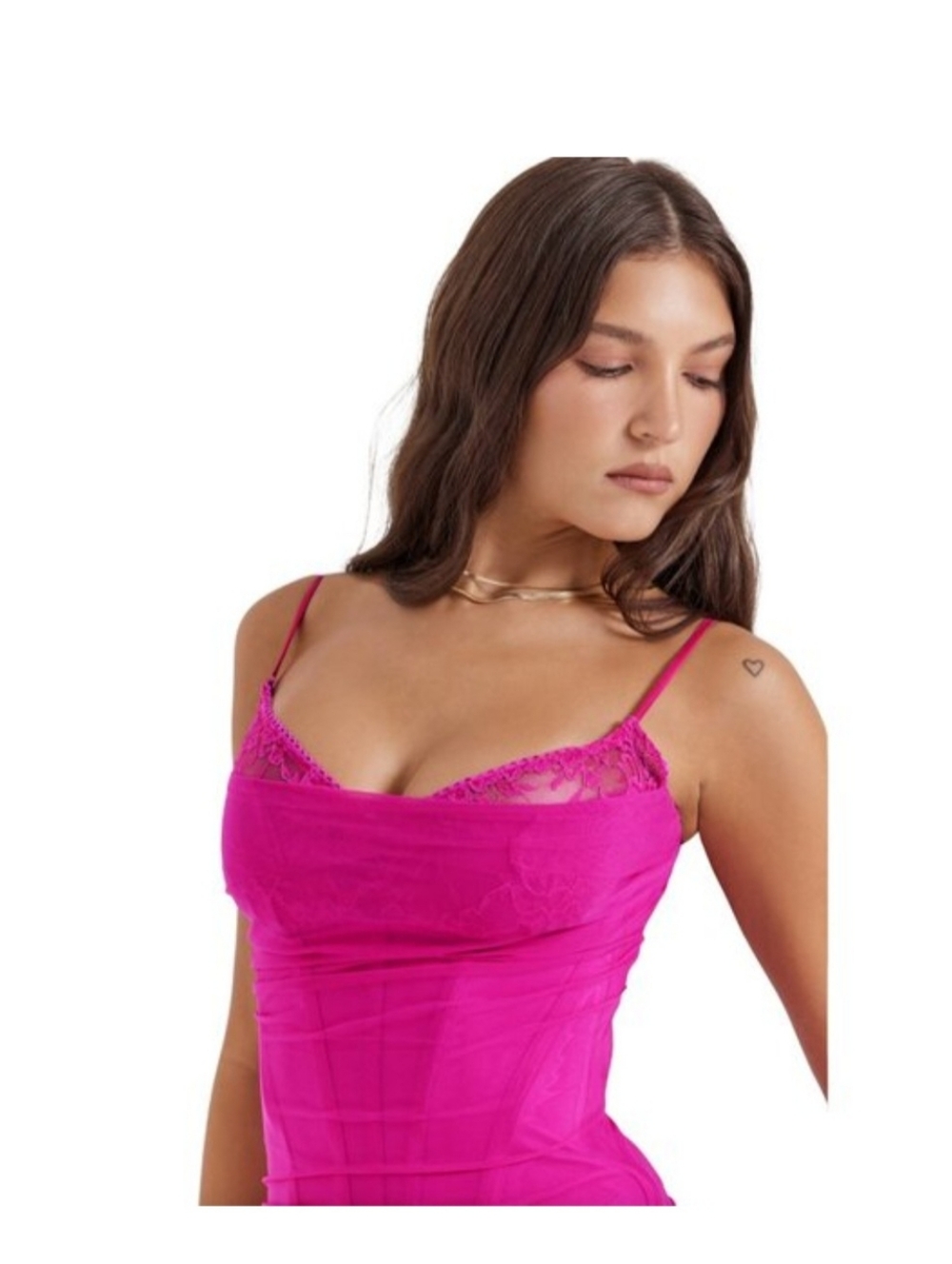 HOUSE OF CB Nalini fuchsia maxi dress Ruched Mesh $239 Medium - Picture 2 of 8